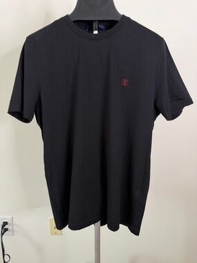 100% Authentic Louis Vuitton Black Short Sleeve Tee with Red Logo Accent